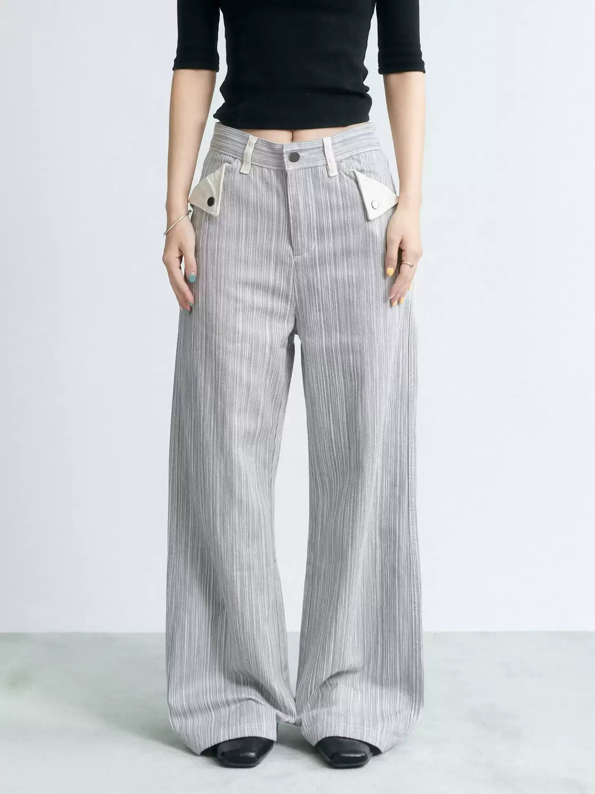 NABOUN Vintage Cuffed Stripe Straight-Leg Jeans