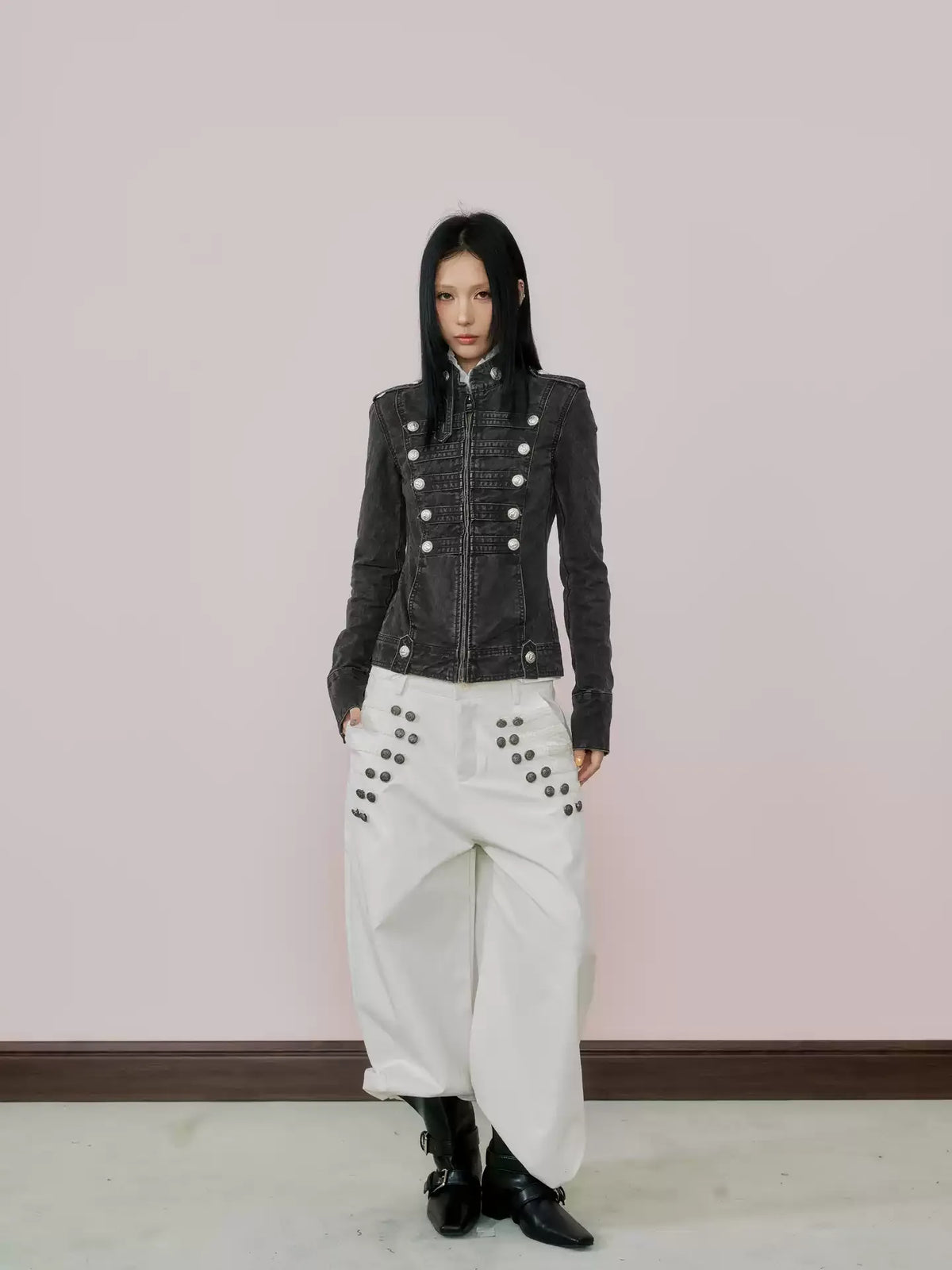 NABOUN Napoleon Double-Breasted Washed Stand-Collar Jacket
