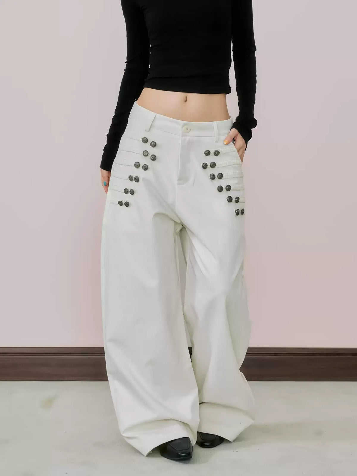 NABOUN Vintage Palace Wide-Leg White Jeans