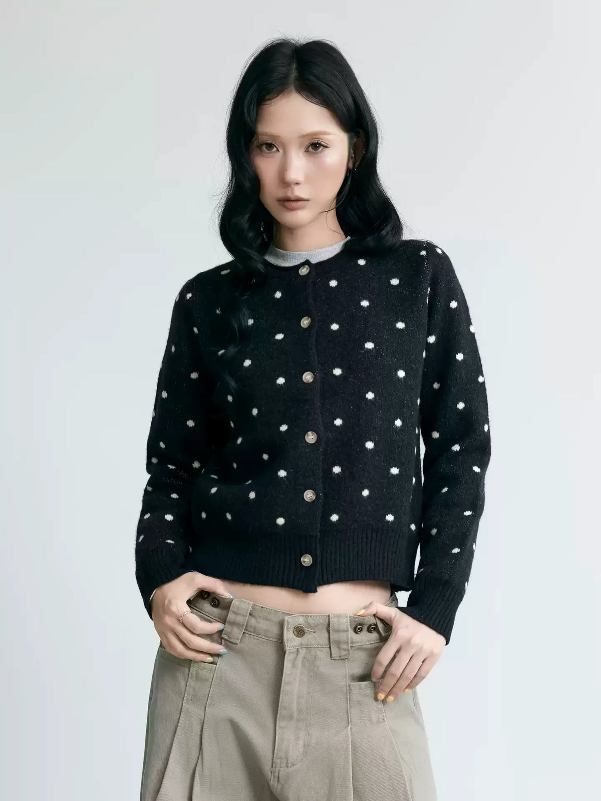 NABOUN Vintage Polka Dot Knit Cardigan